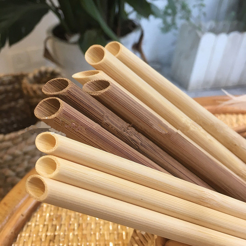 100pcs Eco Friendly Reusable Straw 21.5cm Carbonized Bamboo Smoothie Straws Pointed Coffee Milk Drinking Straw
