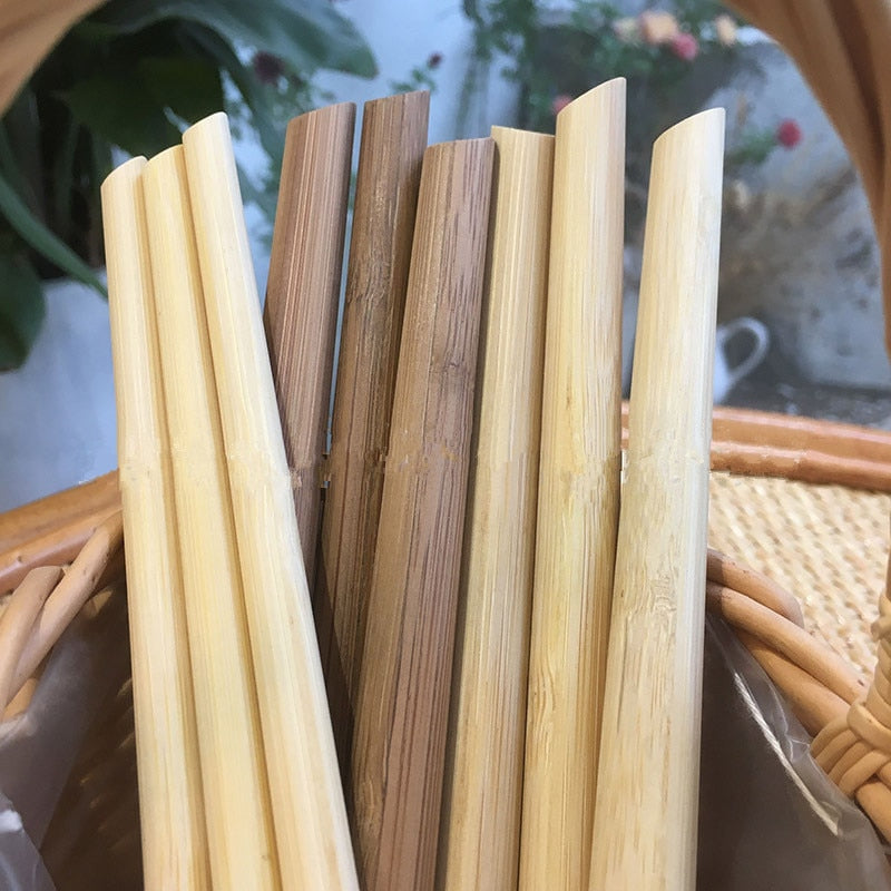 100pcs Eco Friendly Reusable Straw 21.5cm Carbonized Bamboo Smoothie Straws Pointed Coffee Milk Drinking Straw